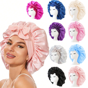 Bonnet Satin Có Thể Điều Chỉnh Để Bảo Vệ Tóc Ngủ Với Dây Buộc Bonnet Lụa Cho Phụ Nữ Và Nam Giới Mũ Tắm Màu Trơn Thân Thiện Với Môi Trường
