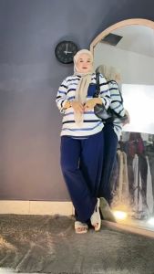 Setelan Katun Premium Lengan 3/4 Polos dan Celana Cargo Wanita Terbaru