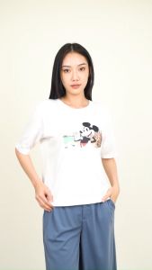 Forest X Disney 100 Year of Wonder Mickey Ladies Airism Cotton Round Neck Oversized T Shirt Women - FW820070