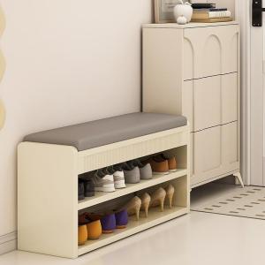 Cream Style Seatable Shoe Bench Cabinet