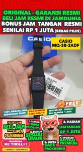 CASIO ORIGINAL - CASIO MQ-38-2A - WOMEN - Hitam - Strap Resin - Jam dunia JD19ST # Jam Tangan Wanita Anti Air Digital Analog + CASIO MQ 38 2A MQ-38 38 MQ38 $ WR0 STR KC7 HT7