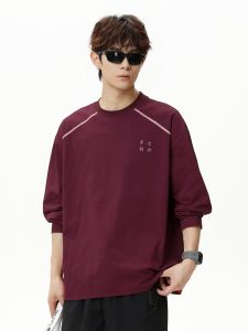 Mens Loose Fit Long Sleeve T-Shirt Breathable Moisture Wicking Casual Sportswear Contrast Color Shoulder Insert Design