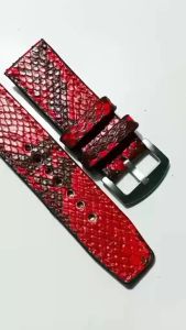 Tali Jam Kulit Asli Eksotis Warna Merah Motif Sisik Punggung - Garansi 1 Tahun