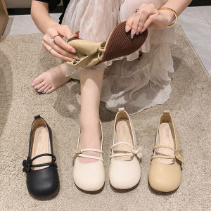 รองเท้า Mary Jane ส้นเตี้ยแบบสวมสบายสำหรับผู้หญิง รองเท้าส้นแบนสไตล์ฝรั่งเศส รองเท้าแตะแบบสวมสบายสำหรับฤดูใบไม้ผลิและฤดูใบไม้ร่วง