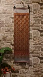 198.ผ้าฝ้าย ผ้าทอทั้งผืน ลายมัดหมี่กาบไหม สีเทา