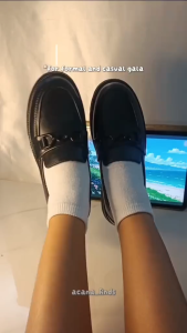 Womens Black Shoes Slip-on loafers Fashion Student 3cm Non-Slip Rubber Sole Office Casual Slip On Waterproof Comfortable & Durable Korean Style Footwear 0110523