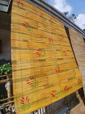 tirai bambu gulung anti air outdoor ukuran 200x200 kerey bambu penutup teras rumah tirai bambu sudah pernis plitur free tali keretan