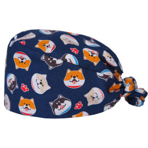 Cartoon Print Scrub Cap Nursing Hat Long Hair Gynecology Ponytail Bun for Women Men Nurse Doctor Cotton Dentist Vet Work Hats