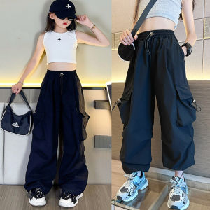 Cargo Pants 4 Pocket Jogger Pants for Kids Girls 5-16 Years Old Summer Casual Cargo Baggy Pants Fashion Loose Elasticated High Waist Pants Korean Long Pants Teens Trousers New Style 2024