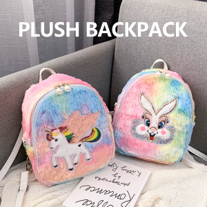 BZAJGEJGESG Kids Bag with Led Light Girls Plush Sequin Rabbit Unicorn Backpack Crossbody Shoulder Sling Bags