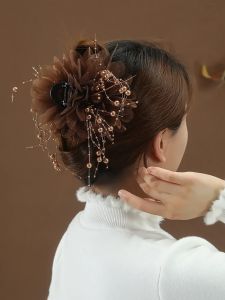 2024 New Peony Flower Feather Tassel Hair Clip: Stylish & Versatile Hair Claw Volumizing Shark Clamp Hair Accessories