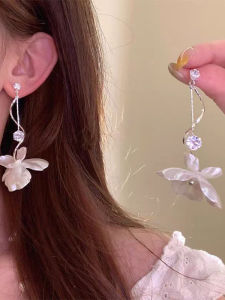 S925 Sterling Silver White Flower Dangle Earrings Women Luxurious Holiday Style Beautiful French Fashion Jewelry Accessories