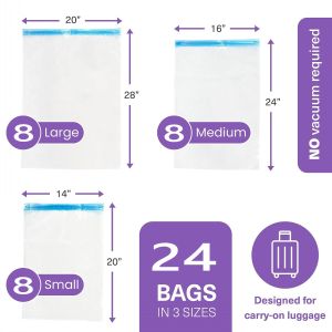 24 Pack Travel Vacuum Storage Bags Hand Roll UP Compression Bags For Clothes amping Essentials Luggage Packing Organizer