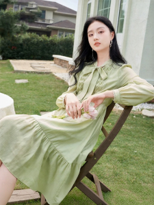 XIANGYING | Elegant Green Spring Dress