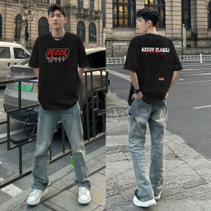 American Streetwear Hip Hop Trendy Brand Simple Letter Cotton Heavyweight Short Sleeve T-Shirt Mens Summer High Street Top Half Sleeve