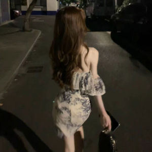 Unique Beautiful One-Shoulder Bodycon Short Skirt Vintage Fashion Print Dress Summer Season Womens Premium Quality Dress