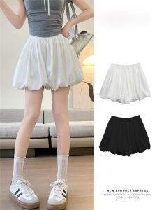 High Waist A-Line Short Pants Womens Sweet Pumpkin Lantern Pants Floral Embellished Elastic Waist Casual Skirt Autumn Wear