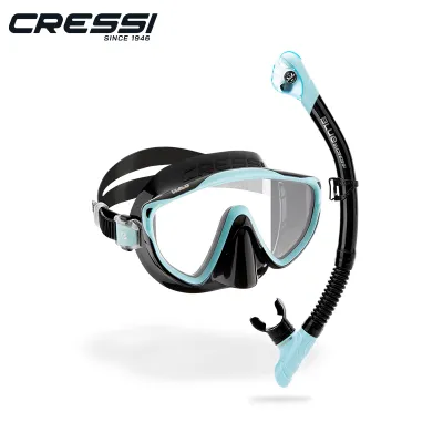 CRESSI เลนส์เดี่ยวมุมมองกว้างสำหรับผู้ใหญ่สะดวกสบายหน้ากากดำน้ำตื้นกระจกเทมเปอร์ & ท่อหายใจดำน้ำ Tino & Scilla