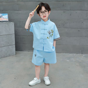 New Chinese Style Short Sleeve Childrens Outfit Summer Kids Tang Suit Hanfu Boys Clothing Set Comfortable Breathable Material
