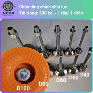 Chân tăng chỉnh chịu tải siêu nặng  tải trọng 800-1000kg D60-D100 M16-M20 đệm nhựa PVC