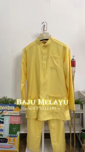 2025 BAJU MELAYU RAYA REGULAR SLIM FIT WARNA SOFT YELLOW SOFT COTTON BUDAK & DEWASA C017BM / BMC