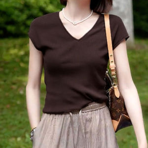 Slimming V-neck Ice Silk T-shirt