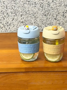 Cốc Thủy Tinh 350ml Kèm Ống Hút Hoạt Hình – Ly Nước Cute Có Nắp LILA TTPAN22