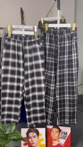 กางเกงขายาวผู้ชาย กางเกงลายสก๊อต แฟชั่นสไตล์เกาหลี