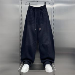 Spring 2025 Trendy Splicing Jeans Mens American Style Casual Handsome Loose Wide Leg Casual Knife Pants Youth Wear