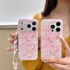Sanrio | Stars Flash Powder My Melody Phone Case For iPhone 17 14 15 16 Pro Max With Bracelet Lovely Shockproof Protective Back Cover