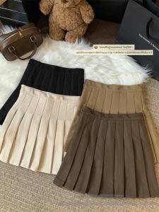 กระโปรงสั้นทรงเอเอวสูงหนาปานกลางสำหรับผู้หญิง สไตล์เกาหลี ปกปิดสะโพก จีบ ปิดด้วยซิป กระโปรงทรงเอ