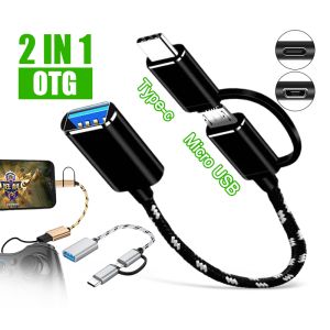 2 in 1 USB OTG Cable Adapter to Micro USB Type-C Connector USB Interface Converter for Phone Tablet U Disk Card Reader