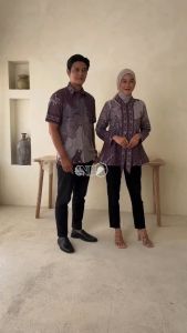 Baju Couple Pasangan Terbaru Batik Atasan Kutubaru Motif Syakira  - Batik Kembar Putra