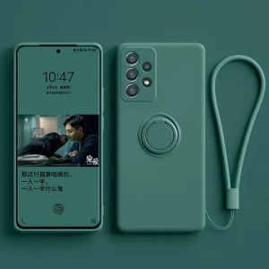 Liquid Silicone Phone Case For Samsung Galaxy S24 S23 FE S21 S20 S22 Plus Note 20 Ultra Cover with Magnetic Ring Holder Strap