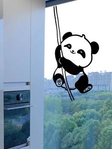 Cartoon Panda Swinging Rope Window Decor Stickers Childrens Creativity Kindergarten Floor-to-Ceiling Glass Door Wall Art