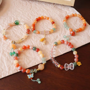 New Chinese Style Natural Stone Golden Silk Jade Butterfly Bell Flower Hand Bracelet High End Feeling Hand Jewelry