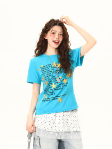 WILDAZI | American Vintage Letter Stars Print Regular Fit Slim T-Shirt