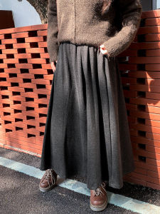 Gray Glutinous A-Line Skirt High Waist Slimming Midi Skirt Womens Fashion Commute Style Pleated Pocket Detailed Polyester Blend