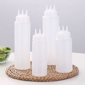 Pro ขวดน้ำสลัด ขวดบีบซอสพลาสติก ขวดแยม 3 รู ฝาครอบ Condiment Squeeze Bottles
