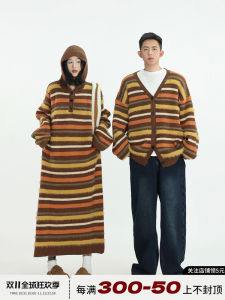Loose Long Korean Style Striped Hoodie Dress Womens Autumn Winter Casual Comfortable Breathable Straight Cut Sweater Dress