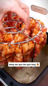 Bộ giá đỡ và xiên nướng thịt inox chuyên dụng cho nồi chiên không dầu