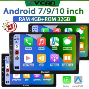 Evean เครื่องเล่นแอนดรอยด์4G 32G DSP 7" วิทยุติดรถยนต์กับ Carplay และ Android Auto Double รถมัลติมีเดีย Din