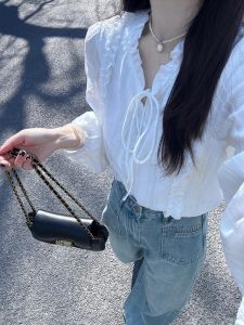 GEBOFU | Áo Sơ Mi Trắng Thêu Ren phong cách thanh lịch đầu thu