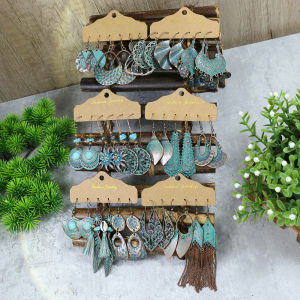 Bộ Ba Món Vòng Tai Lông Đá Hoa Cương Hình Học Đỏ Cổ Điển Bohemian Bộ Trang Sức Thời Trang Cho Phụ Nữ