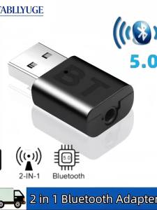 Bluetooth 5.0 Adapter 2-in-1 Transmitter Receiver 3.5mm AUX USB Audio Dongle for Car TV PC