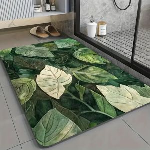 VIKAMA Cây Xanh Nhiệt Đới Lá Cây Chống Trượt Thảm Trải Sàn Phòng Tắm Thảm Thấm Nước Cho Phòng Tắm Phong Cách Hiện Đại Có Thể Giặt Bằng Máy