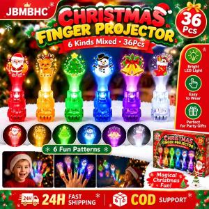 Jbmbhc LED Ngón Tay đèn chiếu 6 họa tiết giáng sinh Mini Glow Nhẫn Đồ Chơi Cho Trẻ Em trang trí tiệc Santa Claus Snowman Tuần Lộc Chuông