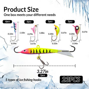 9KM DWLIFE | 9KM 20-28pcs Ice Fishing Jig Set Ice Fishing Lures Micro Jig Head Hook Set for Panfish Crappie Walleye Perch Trout Bluegill