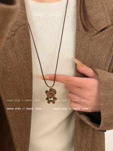 Adorable Long Plush Bear Necklace Womens Sweater Chain Fresh out Fashion Sweet Style Animal Pendant Non-Established Brand Jewelry