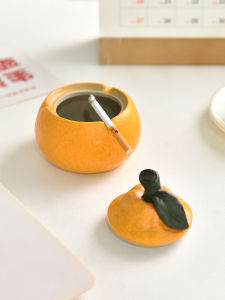 Ceramic Ashtray for Home Living Room Tea Table with Lid Decorative Ornament Windproof And Ashproof Lucky Chinese Style
